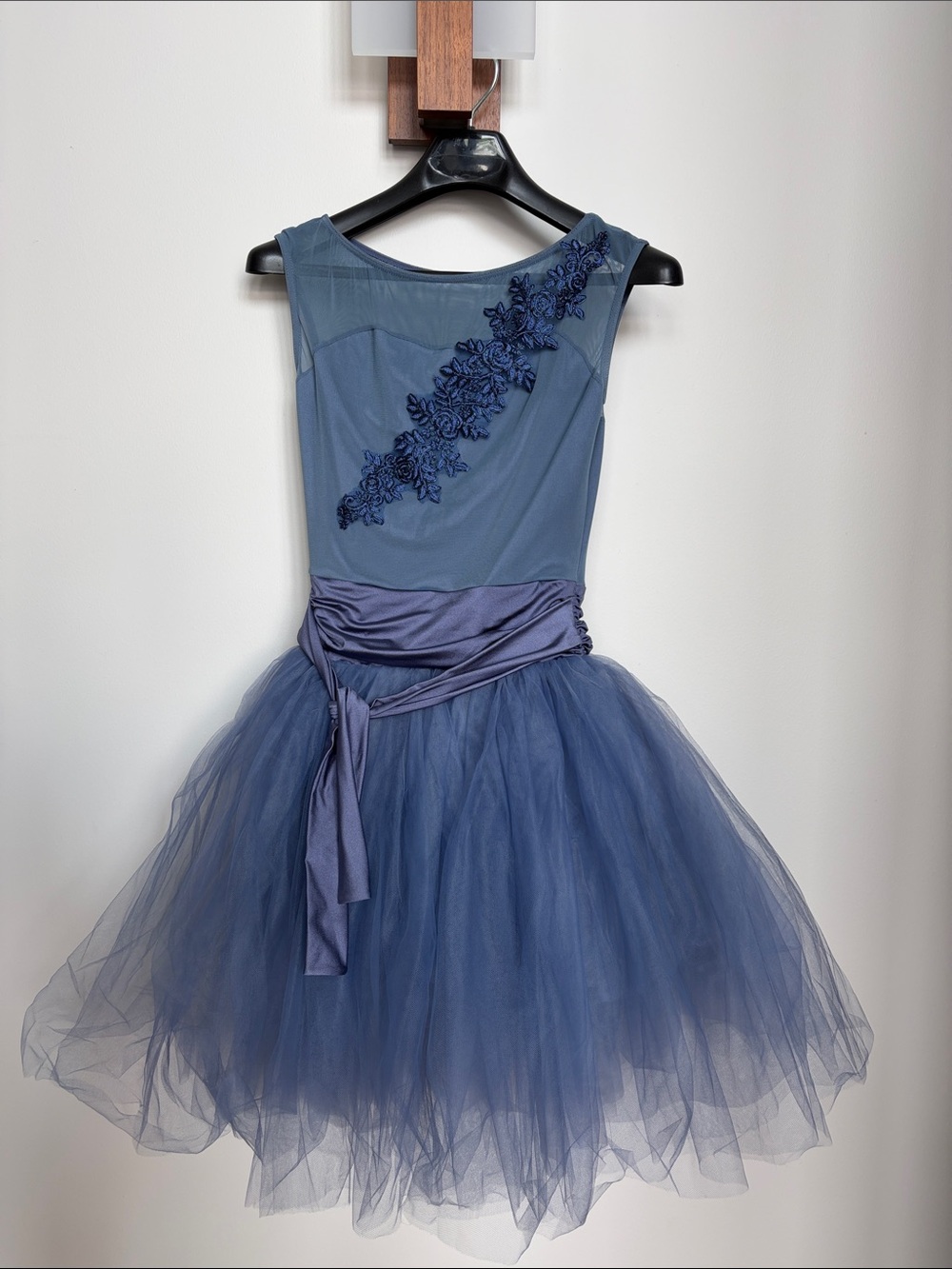 Weissman Blue Tulle Dance Costume with Floral Appliqué
